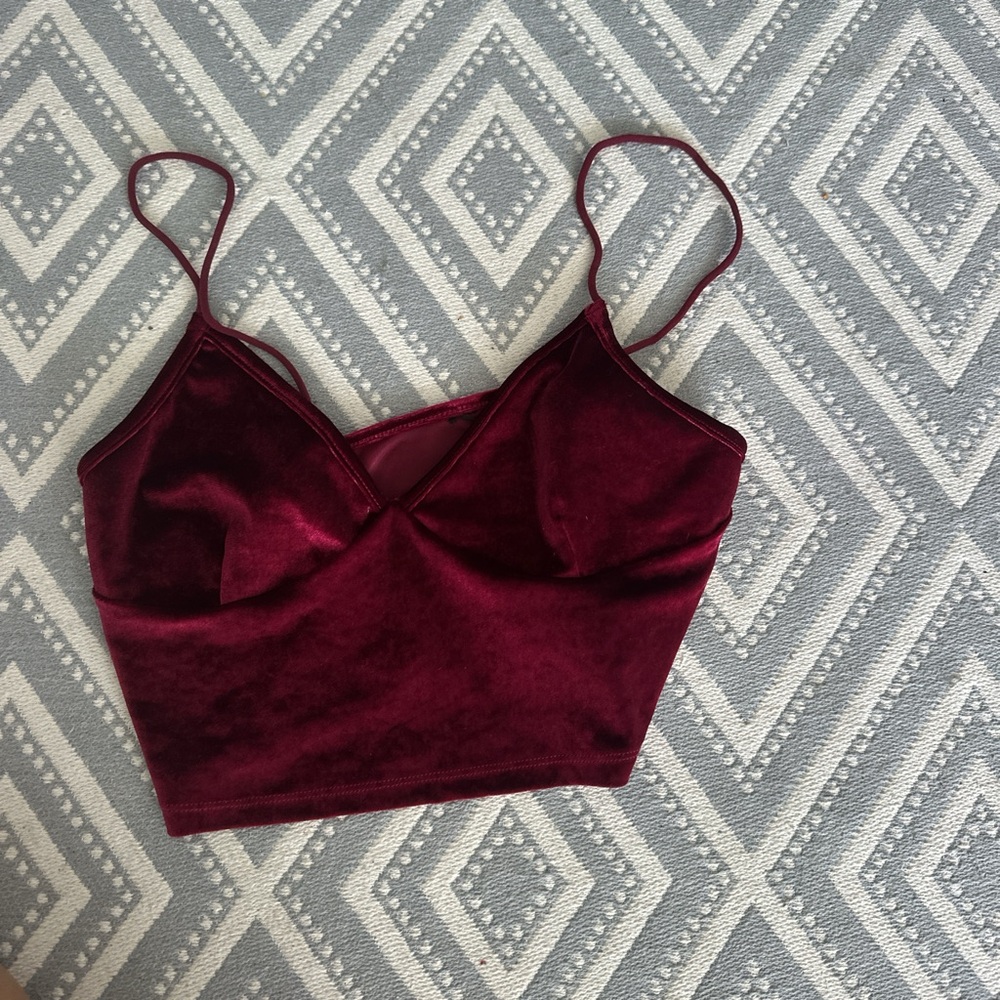 Burgundy Velvet Crop Top